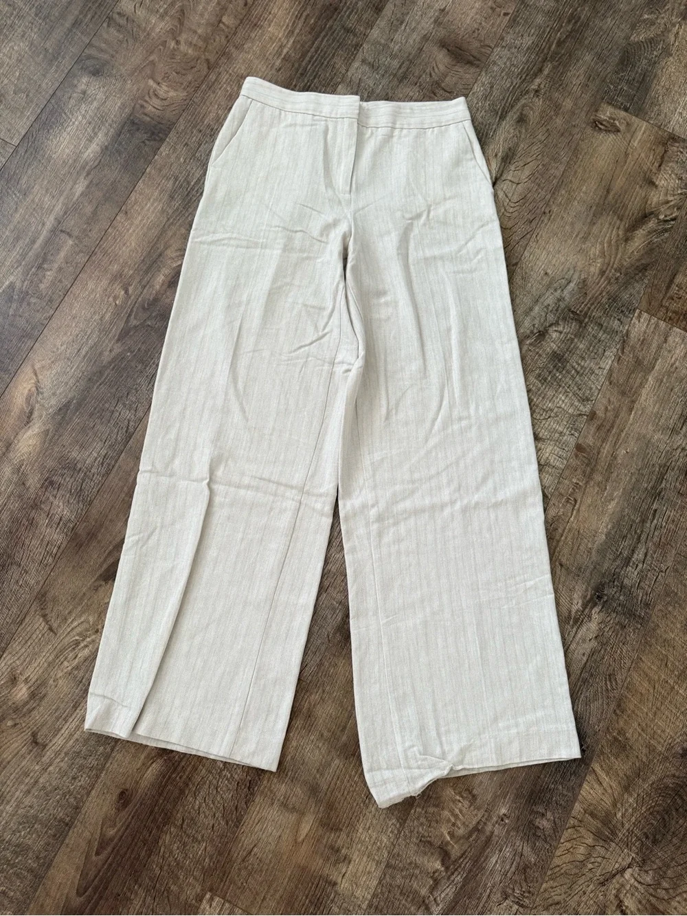Zara Beige Wide-Leg Linen-Blend Pants
